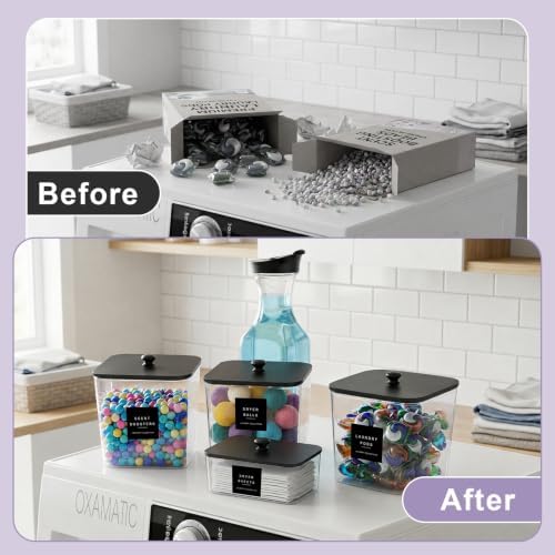 POLRAI 5 Pack Laundry Pod Container and Detergent Dispenser and Dryer Sheet Holder with Wooden Lids Labels and Spoon Clear Storage for Laundry Room Organization - Image 7