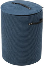 16"x20" Extra Large Cotton Rope Basket with Zipper Lid, Woven Laundry Hamper and Blanket Storage Basket, Round Clothes Bin for Living Room Bedroom, Denim Blue by Cottonphant