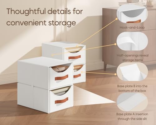Homsorout Stackable Storage Drawers - Fabric Pull Out Organizer, White - Image 6
