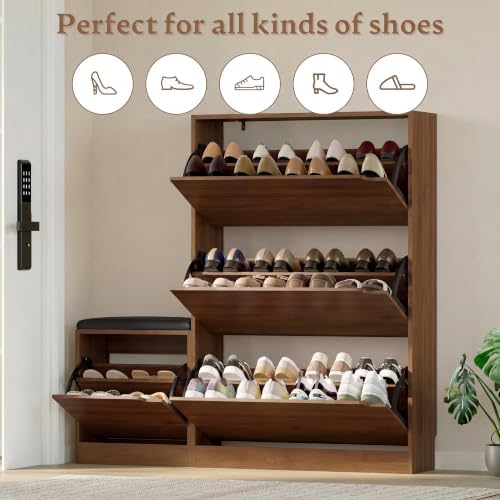 BORNOON Shoe Cabinet with Bench and 3 Flip Drawers, Slim Narrow Shoe Storage Cabinet, Freestanding Shoe Rack Organizer with Adjustable & Removable Shelves, Anti-Tip for Entryway, Hallway, Foyer - Image 4