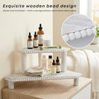 2-Tier Rustic Corner Shelf for Kitchen Counter,Wood Beaded Farmhouse Countertop Organizer with Removable Feet, Stackable Bathroom Vanity & Coffee Bar Decorative Riser Stand(Rustic White) - Image 4