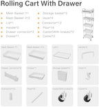 5 Tier Rolling Utility Cart with Drawer,REBECAT Utility Cart Made of Multifunctional Storage Organizer Tool for Kitchen,Bathroom,Living Room,Office(White) - Image 4