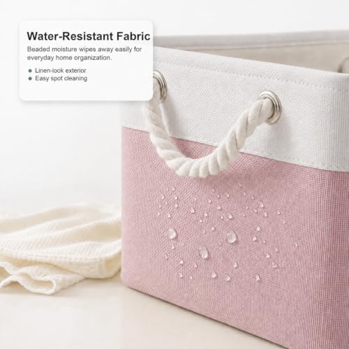 11x11 Inch Cube Storage Bins, 8 Pack Collapsible Fabric Storage Cubes with Rope Handles, Waterproof Foldable Storage Baskets for Cube Shelves, Closet, Clothes, Toys, Books, White & Pink - Image 3