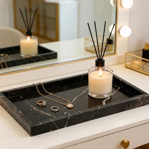 Garvee Natural Marble Tray, 12x8 Inch Dark Coffee Veined Stone Vanity Tray for Bathroom Counter, Non-Ceramic/Non-Resin Decorative Organizer for Home Decor - Image 6