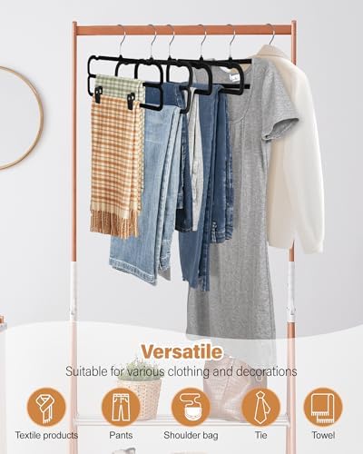 WJWSKI Velvet Pants Hangers with Double Non Slip Bar - with Adjustable Clips- Thin Space Saving Clothes Hanger - 360° Swivel Felt Trouser Hanger Perchas Terciopelo 10 Pack (Black) - Image 6