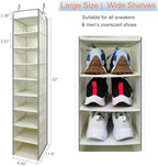 Large-Sized Hanging Shoe Organizer 10-Shelf, Sturdy Hanging Closet Organizer with 8 Side Pockets, Wider Hanging Shelves for Storage Shoes Clothes Jeans Shirts Toys, Beige - Image 3