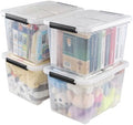 Farmoon 4 Pack 30 Quart Plastic Latching Storage Box Bin with Wheels, Clear by Farmoon