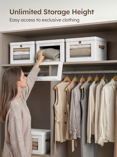 Homsorout Medium Fabric Storage Bins - Closet Shelf Organizer with Open Window, 3 Pack Closet Baskets for Shelves, Stackable Decorative Boxes for Home, Dorm, White, 13.7" x 9.8” x 9.8" - Image 2
