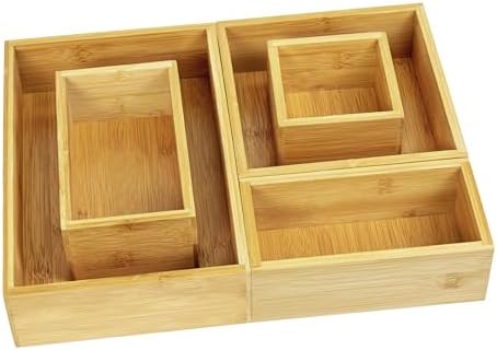 VaeFae 5 PCS Bamboo Drawer Organizers Set, 5-size Organizer Box, Storage Bins for Kitchen, Bathroom, Office, Bedroom and Living Room - Image 3