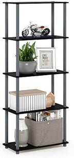 Furinno TURN-N-TUBE Storage Shelves, 5-Tier Book Shelf, Corner Shelf, Toolless Open Shelves, for Organization and Storage, Living Room, Garage, Home Office, Black by Furinno-FitsYourSpaceFitsYourBudget
