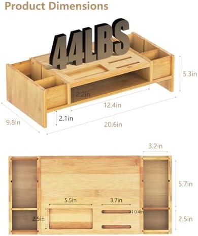 Ufine Bamboo Monitor Stand with Storage Compartments Small Desk Organizer - Image 5