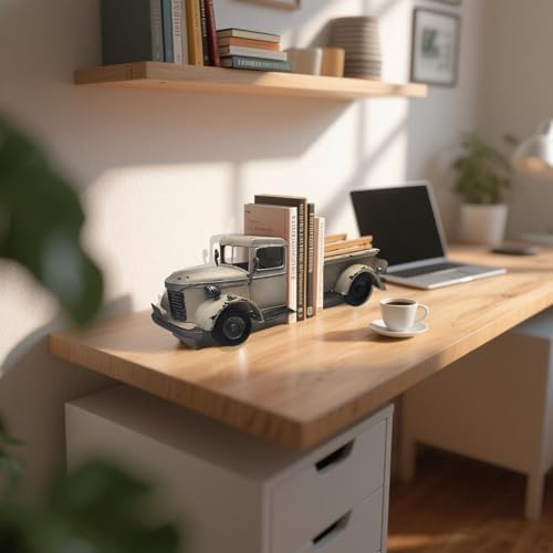 Decorative Book Ends Vintage Bookends: Metal Truck Book Stopper for Heavy Books - Farmhouse Decor for Shelf Table Coffee Bar Office Home - Gift for Adults Men Teen (Vintage White) - Image 6