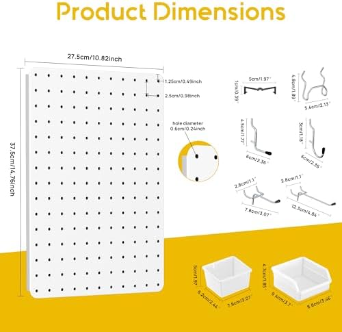 Pegboard Organizer Kit,6 Pack 14.76x10.82 in Metal Panels with 6 Bins,White - Image 3