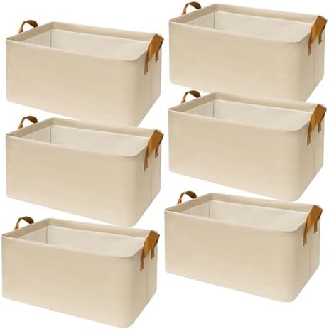 SNWDN 6 Pack Closet Cloth Storage Bins with Handles（ Beige 16.5''L x 11.8''W x 9.8''H） by Unknown