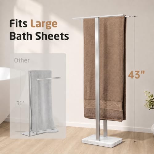 KES 43'' H Standing Towel Rack for Bathroom, Weighted Marble Base - Image 3