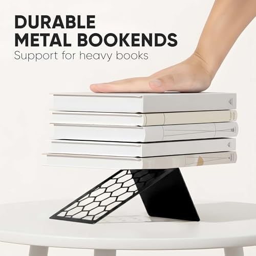 GEOMOD Premium Geometric Black Honeycomb Bookends for Shelves, Metal Book Ends Office, L-Shaped Stopper, Rustproof Decorative Unique Home, 6.25 (L) x 6 (W) inches, 2 Pairs - Geomod, (Pair of 2) - Image 5