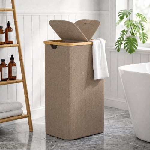 efluky Double Laundry Hamper with Lid and 2 Removable Bags, Brown - Image 5