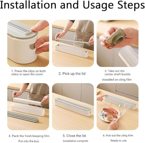 Magnetic Wrap Dispenser with Cutter for Fridge, Refillable Magnetic Plastic Wrap Dispenser with Slide Cutter, Magnetic Aluminum Foil Dispenser, for Worktops & Cabinets (yellow+gray, Magnetic) - Image 5