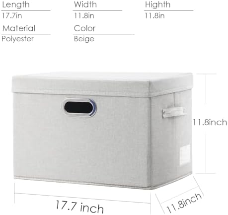 PRANDOM Large Collapsible Storage Bins with Lids [3-Pack] Fabric Foldable Storage Boxes Organizer Containers Baskets Cube with Cover for Home Bedroom Closet Office Beige(17.3x11.8x11.8) - Image 4