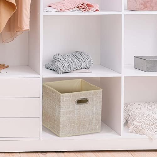 Household Essentials 6 Pack Fabric Storage Bins with Handle, Tan Mix - Image 2