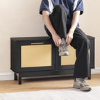 HOOBRO Rattan Shoe Storage Bench with Double Flip Drawers - Image 4
