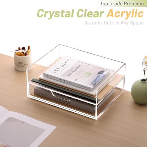 SANRUI Acrylic Desk Organize with Drawer, Stackable File Organizer, 2-Tier - Image 6