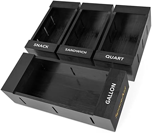 SpaceAid Bag Storage Organizer for Kitchen Drawer, Bamboo Organizer, Compatible with Gallon, Quart, Sandwich and Snack Variety Size Bag (4 Pack), Black by SpaceAid