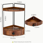 2-Tier Corner Bathroom Counter Organizer with Drawer, Acacia Wood - Image 2