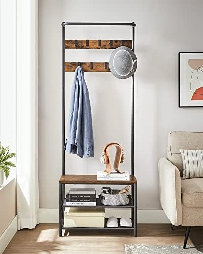 VASAGLE Hall Tree with Bench and Shoe Storage, 9 Movable Hooks, Top Bar - Image 3