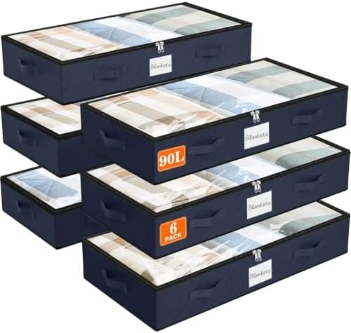 90L Under Bed Storage Containers, Storage Bags, Organizers, 6-Pack, Blue by Unknown