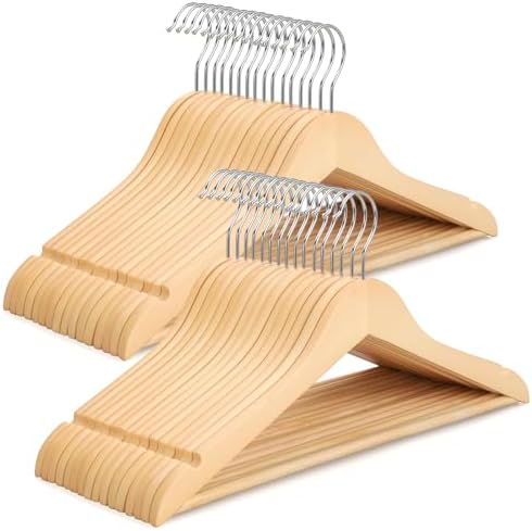 TOPIA HANGER Premium Wooden Hangers 30 Pack, Natural Wood Clothes Hangers, Durable Coat Hanger, 360° Swivel Hook, Non-Slip Shoulder Notches for Strap Dress, Shirt, Pant, Jacket-CT54N30 by TOPIAHANGER
