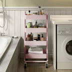 4 Tier Metal Rolling Cart Pink Utility Cart with Wheels,Rolling Pink Cart for Office,Home,Kitchen,Garden（13.4"x18.1"x40"） - Image 6
