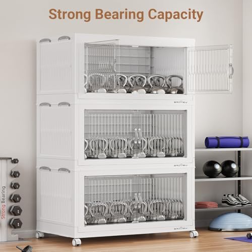 BROVIEW 600Qt Extra Large Stackable Storage Bins with Lid, Closet Organizer Collapsible Drawer Boxes with Wheels, Folding Plastic Cabinet Containers for Home Kitchen Room Organization, 3Pack White - Image 6