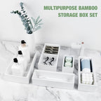 Bamboo Drawer Organizer,5 PCS White Bathroom Tray&Desk Organizers and Storage,Cabinet Divider With Removable Silverware Organization for Kitchen,Utensils,Junk,Office,Makeup - Image 6