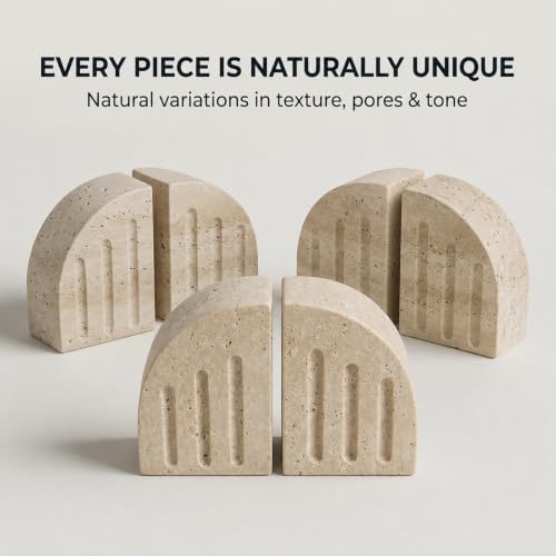 Travertine Book Ends, Decorative Stone Bookends for Shelves, Heavy Bookends - Image 7