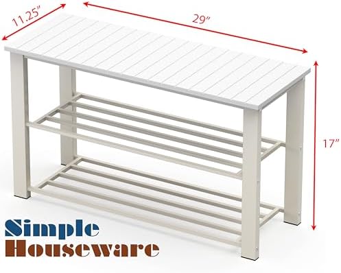 Simple Houseware Wooden Top Shoe Rack Bench for Entryway, White - Image 3