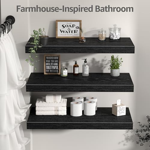 QEEIG 12" Deep Floating Shelves for Wall (Black, Set of 3, 23.6" x 12") - Image 6