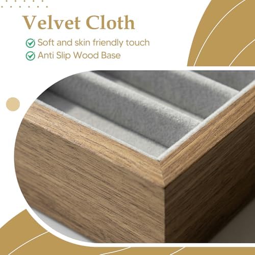 40‑Slot Bracelet Watch Necklace Jewelry Display Storage Box – Velvet Wood Tray Organizer for Bangles, Jade, Stackable for Retail Shows or Personal Use – Black - Image 3