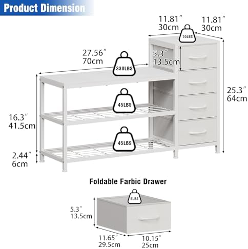 EXOTICA Industrial Shoe Storage Bench with 4 Drawers & Seat, White - Image 2