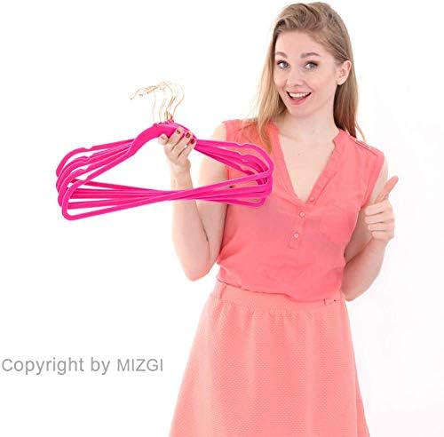 MIZGI Premium Velvet Hangers (Pack of 50) Heavyduty - Non Slip - Velvet Suit Hangers Pink - Copper/Rose Gold Hooks,Space Saving Clothes Hangers - Image 6
