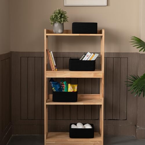 OIASKET 4 Pack Small Storage Shelf Baskets for Organizing, Mini Woven Rope Storage Bins for Towels, Cute Decorative Closet Organizer，Baby Nursery, Gift Empty Baskets -11.81''Lx7.87''Wx4.72''H-Black - Image 2