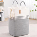 Laundry Basket Hamper,Blanket Storage,Dirty Clothes Hamper with Swivel Handles,Woven Cotton Rope Toy Baskets,Blanket Basket Living Room,Decorative Hampers for Nursery,Bedroom,White & Gray,100L by Degeyoyo
