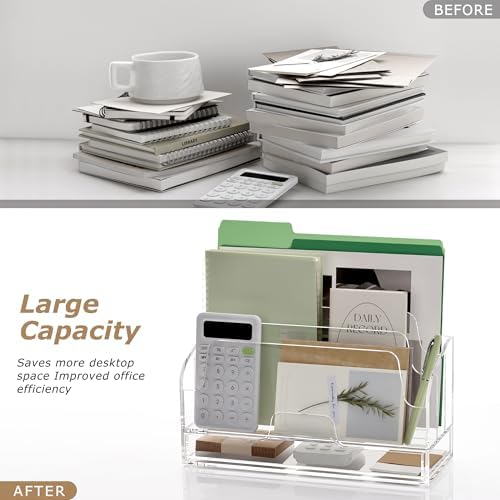 SANRUI Clear Desk Organizer Holder with Drawers, Acrylic File Mail Sorter - Image 7