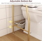 HOME BI Over The Toilet Storage Shelf, 3-Tier Over Toilet Bathroom Organizer Rack, Freestanding Space Saver Toilet Stands with Hooks (Gold) - Image 5