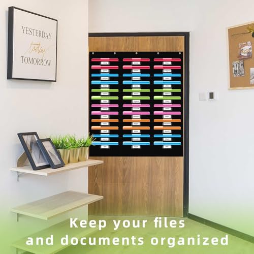REGELETO 36 Pockets File Storage Pocket Chart with 36 Nametag Pockets, Hanging Wall File Organizer for Classroom and Office, Organize Your Assignments, Files, Scrapbooks, Paper (Black-36 Pockets) - Image 5