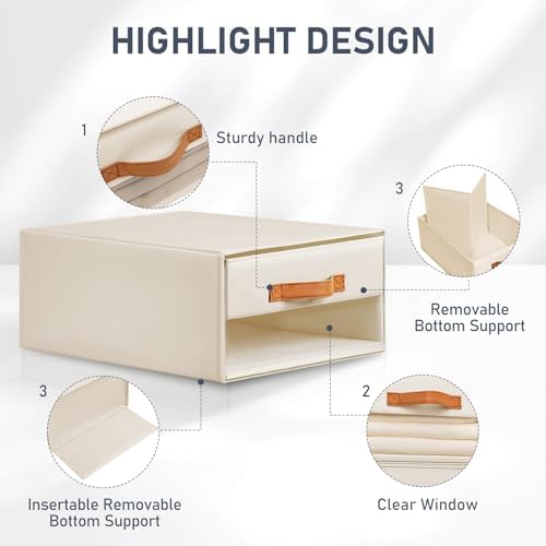 DIMJ Closet Organizers and Storage - Foldable Storage Bins with Drawers Fabric Stackable Storage Drawers with Clear Window,Fabric Clothes Organizers and Storage Drawers for Closet, 6-Pack, Beige - Image 7