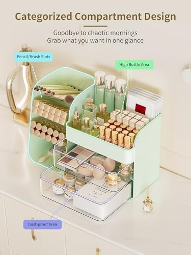 Booklov Small Makeup Organizer for Vanity Countertop, Green - Image 3