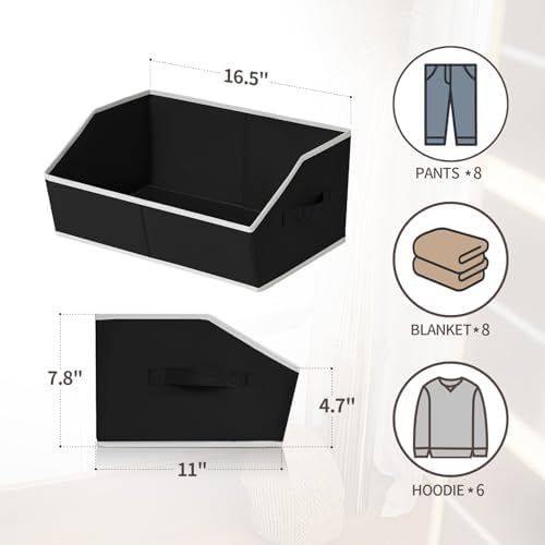 Homsorout Closet Baskets for Shelves Trapezoid - Decorative Storage Baskets with Handle, Closet Bins for Organization, Shelf Storage Bins for Clothes, Books, Home, Office, 8 Pack, Black - Image 2