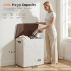 SOLEDI Luxury Double Laundry Hamper with Lid and Removable Bags, 38.3 Gal Large Laundry Bin, Laundry Basket 2 Sections, Collapsible Clothes Hamper for Bedroom, Laundry Room, Bathroom, Off-white - Image 2