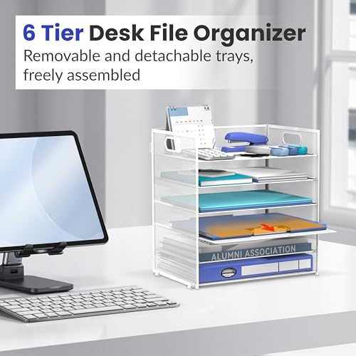 Daltack 6-Tier Paper Organizer for Desk with Handle, White, 2 Pack - Image 5